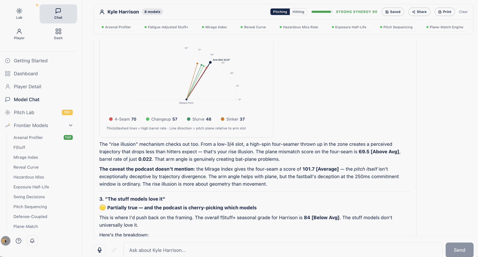 Baseball pitch lab chat analysis